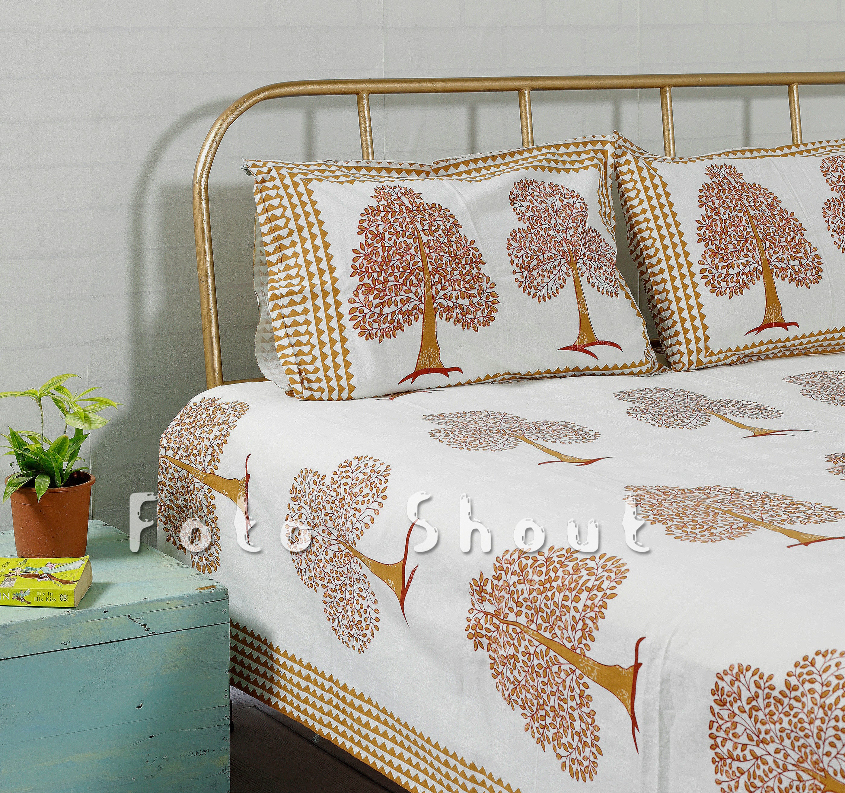 White Gold Tree Design Batik Indian Handblock Bedding Set Rich Etsy