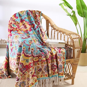 Ancient room decor Vintage Throw Blankets, Medieval Decor Throws, Tribal Persian Antique Printed Classical Oriental Rug Style Cozy Blanket
