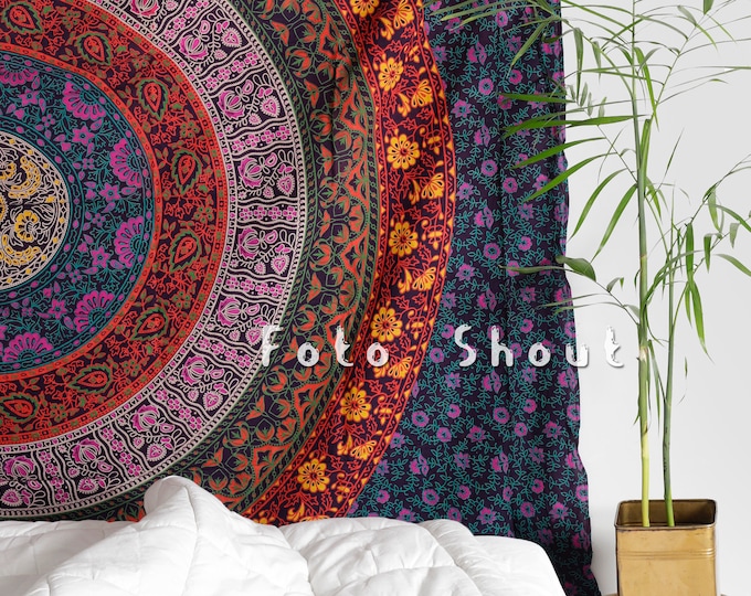 Indian Largest Selling Mandala Tapestry Wall Hanging Boho Decor Multicolor Floral Intricate Plum Grape Colors