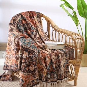 Ikat Blanket Throws Vintage Dark Colors Distressed Design Boho chic Pattern Wall decor Hang Bedding throw