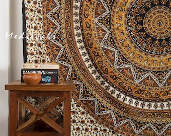 Paisley Indian Mandala Vibrant Ivory Brown Boho Wall Tapestry Hanging Decor Queen Large