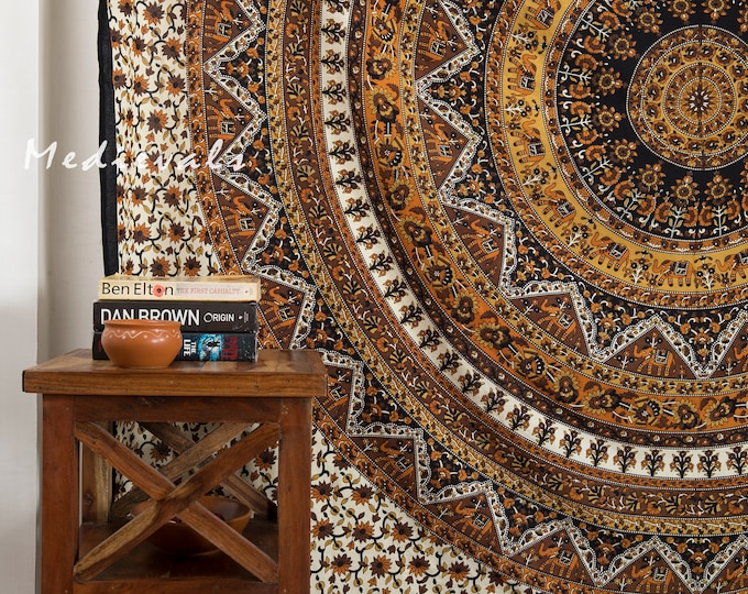 Paisley Indian Mandala Vibrant Ivory Brown Boho Wall Tapestry Hanging Decor Queen Large