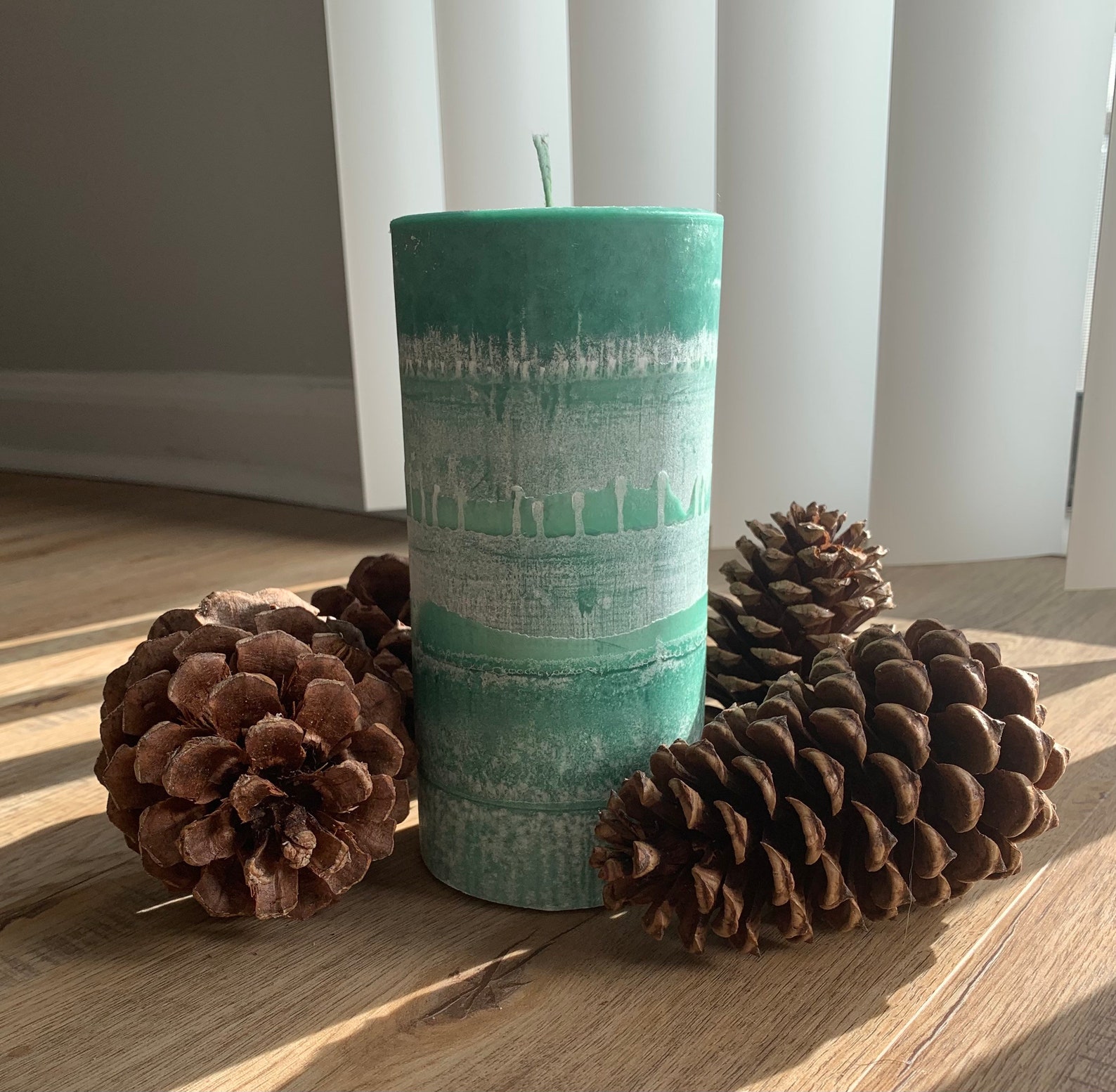Green Pillar Palm Wax Candle Homemade Etsy