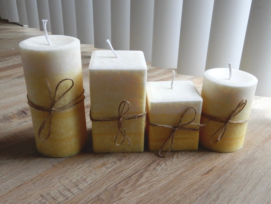 Yellow Palm Wax Pillar Candle Custom Made All Natural Etsy