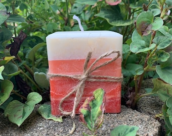 Peach Palm Wax Pillar Candle Custom Made All Natural