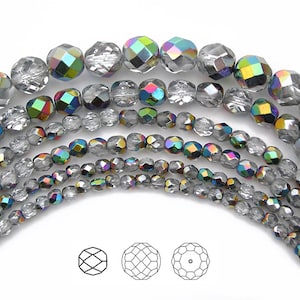 8mm (51pcs) Crystal Vitrail coated, Czech Fire Polished Round Faceted Glass Beads