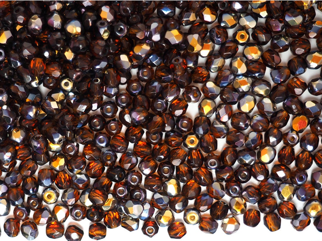 Dark Topaz Santander Coated, 4mm Preciosa Czech Fire Polished Round ...