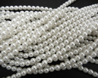 White Pearl Czech Round Glass Imitation Pearls in 2mm 3mm 4mm 6mm 8mm 10mm Bridal White Traditional Crystal Nacre Pearls