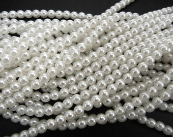 White Pearl Czech Round Glass Imitation Pearls in 2mm 3mm 4mm 5mm 6mm 7mm 8mm 10mm Bridal White Traditional Crystal Nacre Pearls