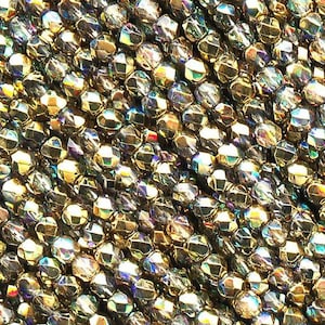 Crystal Golden Rainbow coated Preciosa Czech Fire Polished Round Faceted Glass Beads Wholesale Loose Fire Polish Beads 3mm 4mm 6mm Aurum AB