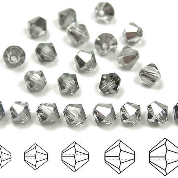 Crystal Silver Shade Traditional Czech Glass MC Bicone Beads Rondell Diamond Crystals 3mm 4mm 6mm 8mm clear coated with grey metallic