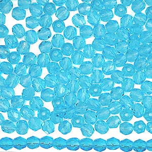 Aqua Czech Fire Polished Round Faceted Glass Beads size 8mm 150 pcs Traditional Preciosa Light Blue Aquamarine Fire Polish Beads Loose