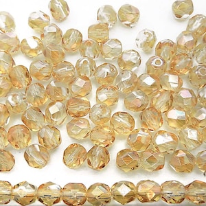 Crystal Champagne Czech Fire Polished Round Faceted Glass Beads Preciosa 3mm 4mm 6mm 8mm 10mm Traditional Preciosa Beads Golden Tan image 2