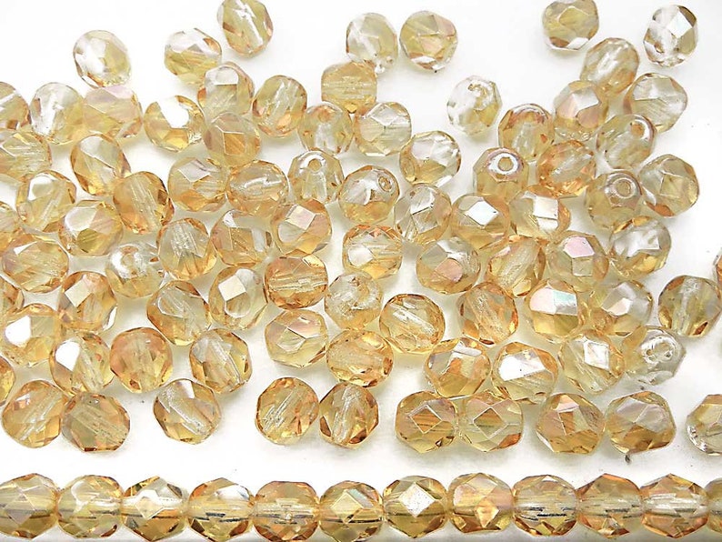 Crystal Champagne Czech Fire Polished Round Faceted Glass Beads Preciosa 3mm 4mm 6mm 8mm 10mm Traditional Preciosa Beads Golden Tan image 2