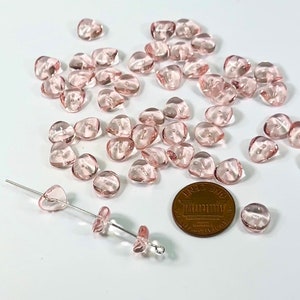 Czech Pressed Druk Flat Center Drilled Spacer Glass Beads Rosaline Pink 4x10mm 50pcs CL059