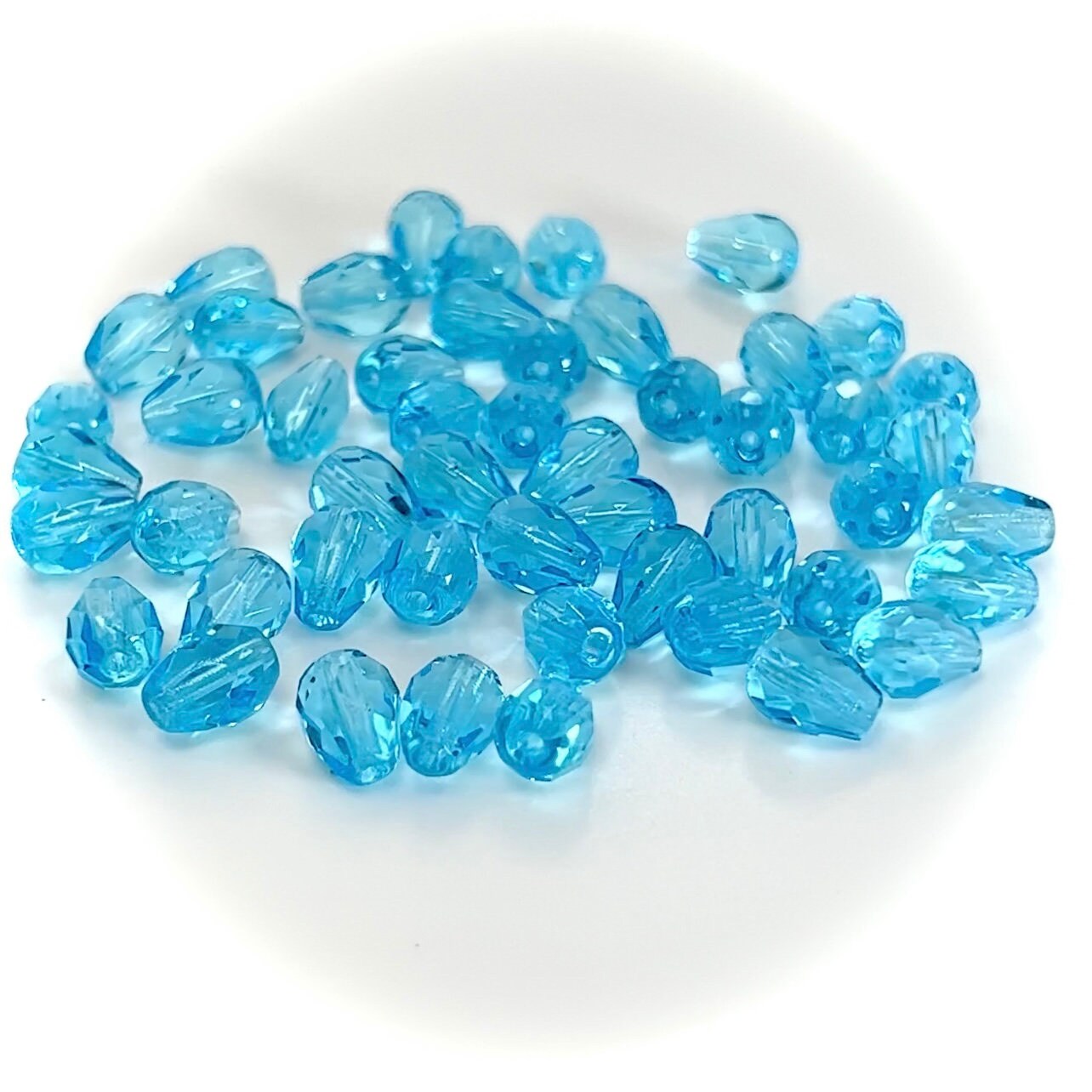 Czech Glass Pear Shaped Fire Polished Beads 9x7mm Aqua blue Tear