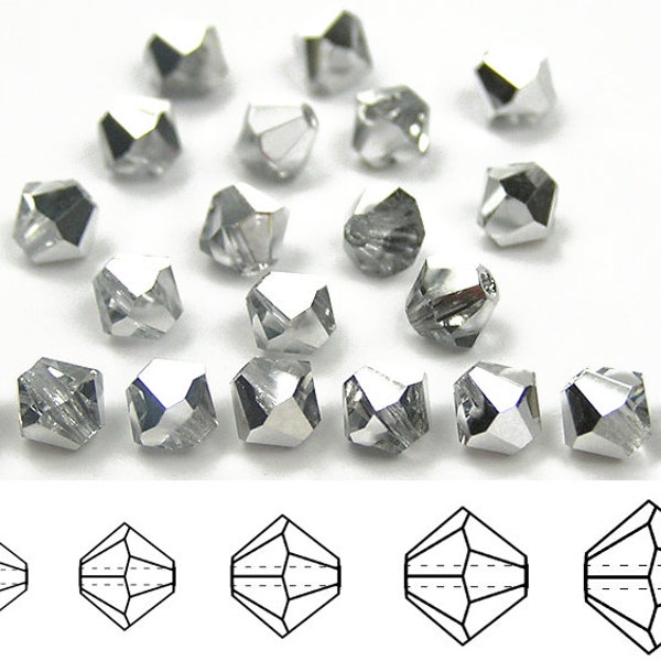 Crystal Labrador Half coated Traditional Czech Glass MC Bicone Beads Rondell Diamond Crystals 3mm 4mm 6mm 8mm Preciosa half CAL silver metal