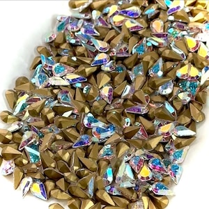 Swarovski Art 43002 TTC Crystal AB coated Gold Foiled Table Cut Pearshape Pointed Back Stones in size 10x6mm 360pcs SW006