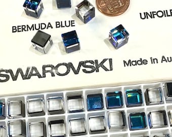 Swarovski Art. 4840 Crystal Bermuda Blue Cube Fancy No-Hole Stones 12pcs size 8mm SW136