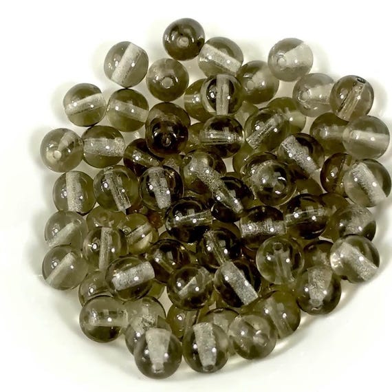 Czech Pressed Druk Round Smooth Glass Beads 6mm Black Diamond Grey