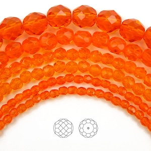 Sun Czech Fire Polished Round Faceted Glass Beads 16 inch 3mm 4mm 6mm 8mm 10mm 12mm Traditional Preciosa Orange Fire Polish Beads