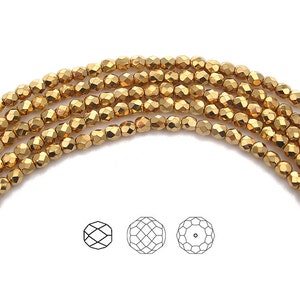 Crystal Aurum 2X Gold fully coated Czech Fire Polished Round Faceted Glass Beads Preciosa 3mm 4mm 6mm Traditional Preciosa Full Aurum2X