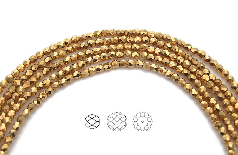 Crystal Aurum 2X goud volledig gecoate Tsjechische vuurgepolijste ronde gefacetteerde glaskralen preciosa 3 mm 4 mm 6 mm traditionele preciosa volledige Aurum2X afbeelding 1