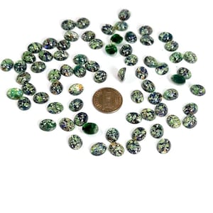 Green FireOpal Silver Inlaid Vintage Czechoslovakian Glass Medium Dome Oval Cabochons 72 pieces size 10x8mm in original packaging J717