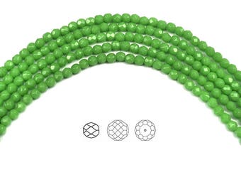 4mm (102pcs) Green Opal, Czech Fire Polished Round Faceted Glass Beads, 16 inch strand