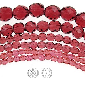 Hot Pink, Czech Fire Polished Round Faceted Glass Beads, 16 inch strand, 4mm, 8mm