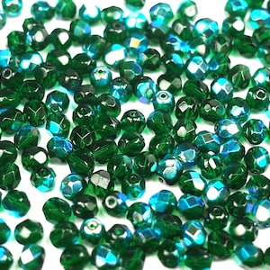 Medium Emerald AB gecoat Preciosa Tsjechische Fire gepolijst ronde gefacetteerde glaskralen groothandel losse Fire Polish groene kralen 3mm 4mm 6mm