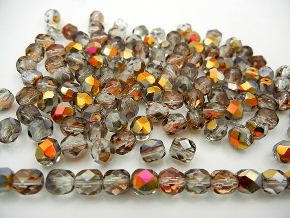 600 Preciosa Czech Glass Fire Polished Round Beads 4mm Topaz Santander Coated