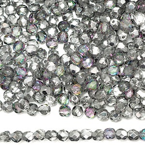 600 Crystal Vitrail Light Silver coated 3mm Preciosa Czech Fire Polished Round Faceted Glass Beads Traditional Czech Glass Fire Polish loose