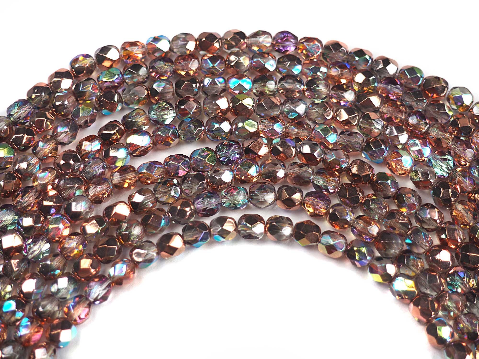 600 Perline Di Vetro Ceche Sfaccettate 4mm – Crystal Copper Rainbow – Perline Riscaldate A Fuoco Per Gioielli Fai-da-Te - 5