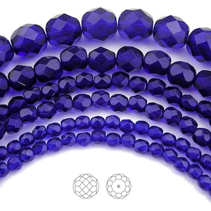 12mm 18pcs Cobalt Blue Traditional Czech Fire Polished Round Faceted Glass Beads loose in bag Dark Navy Blue