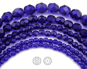 6mm (68pcs) Cobalt Blue, Czech Fire Polished Round Faceted Glass Beads, 16 inch strand