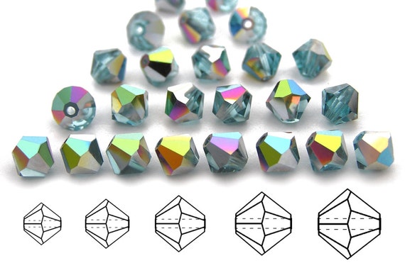 Rondell//Diamond 4mm White Opal Vitrail coated Czech MC Glass Bicone Beads