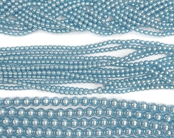 Baby Blue Pearl Czech Round Glass Imitation Pearls in 2mm 3mm 6mm Traditional Crystal Nacre Pearls