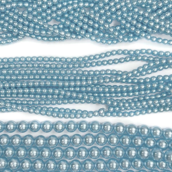 Baby Blue Pearl Czech Round Glass Imitation Pearls in 2mm 3mm 6mm Traditional Crystal Nacre Pearls