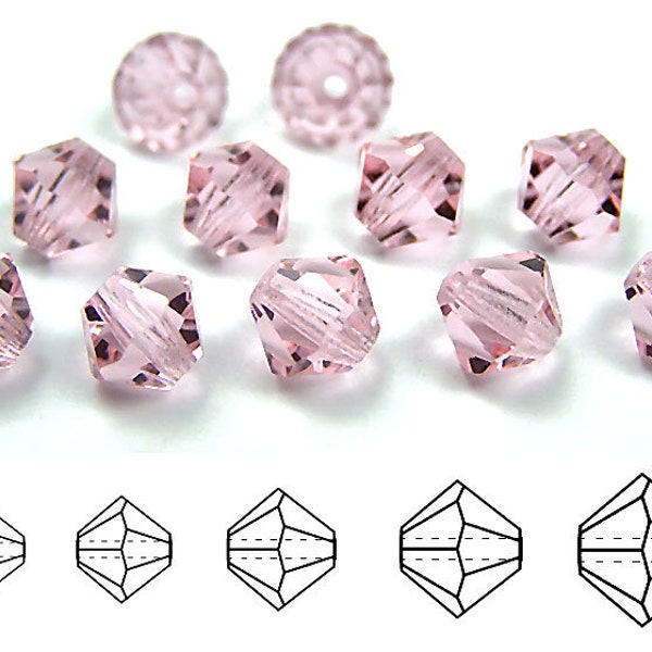 Light Rose Traditional Czech Glass MC Bicone Beads Rondell Diamond Crystals 3mm 4mm 6mm 8mm Preciosa Pale Pink Transparent