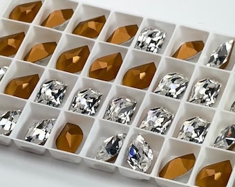 Swarovski Art 4803 15x10mm Crystal clear Gold Foiled Fantasy S Shape Pointed Back Rhinestone 12pcs SW002
