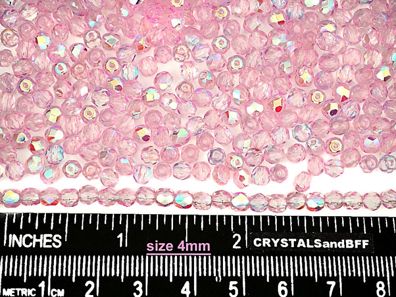 Crystal Pink Shimmer AB coated Czech Fire Polished Round Faceted Glass Beads 16 inch 3mm 4mm 6mm Traditional Preciosa Pink Aurora Borealis image 7