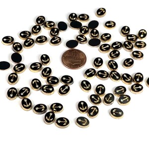 Black Glass Etched Gold Anchor with Clear Rhinestone Vintage West German Glass Flat Oval Cabochons 72 pcs 10x8mm in original packaging J758