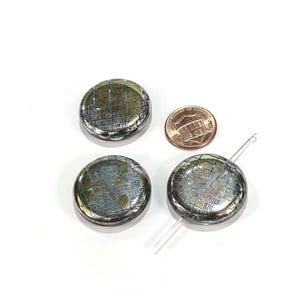 Czech Glass Smooth Large Round Disc Beads 27x7mm Crystal Marea with Metallic Prints 3 pieces CL955