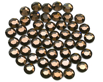 2pcs Smoked Topaz SS60 Swarovski Crystals, Vintage Gold Foiled