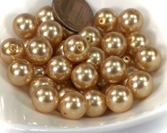 Czech Round Glass Imitation Pearls Gold color 10mm 12mm 14mm