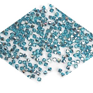 Aqua VL Vitrail Light coated Traditional Czech Glass MC Bicone Beads Rondell Diamond Crystals 4mm Light Blue Silvery Metallic Vitrail Beads