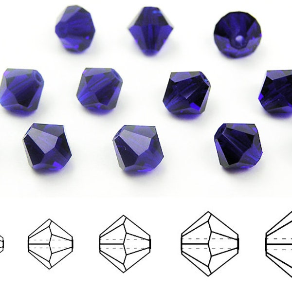 Cobalt Blue Traditional Czech Glass MC Bicone Beads Rondell Diamond Crystals 3mm 4mm 5mm 6mm 8mm Preciosa Deep Navy Blue Color