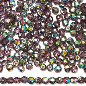 Amethyst Vitrail beschichtet Preciosa Tschechische Feuer Polierte Runde Facettierte Glasperlen Großhandel Lose Feuerpolitur Perlen 3mm 4mm 6mm Lila w Grün