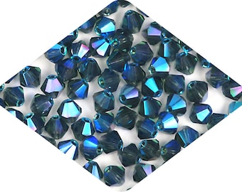 Montana full AB Traditional Czech Glass MC Bicone Beads Rondell Diamond Crystals 3mm 4mm Preciosa Silvery Blue 2x Aurora Borealis Crystals
